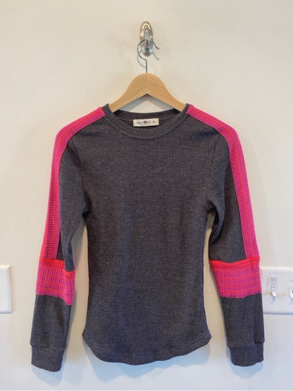 Kids Long Sleeve Thermal Top with Pink Contrast Sleeves